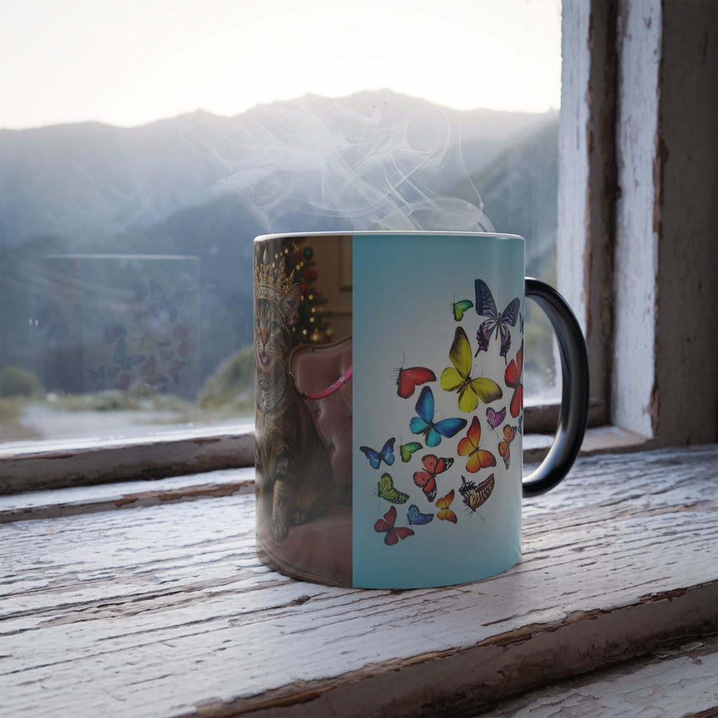 Color-Changing Mug — Regal Cat Portrait with Butterflies (11 oz)
