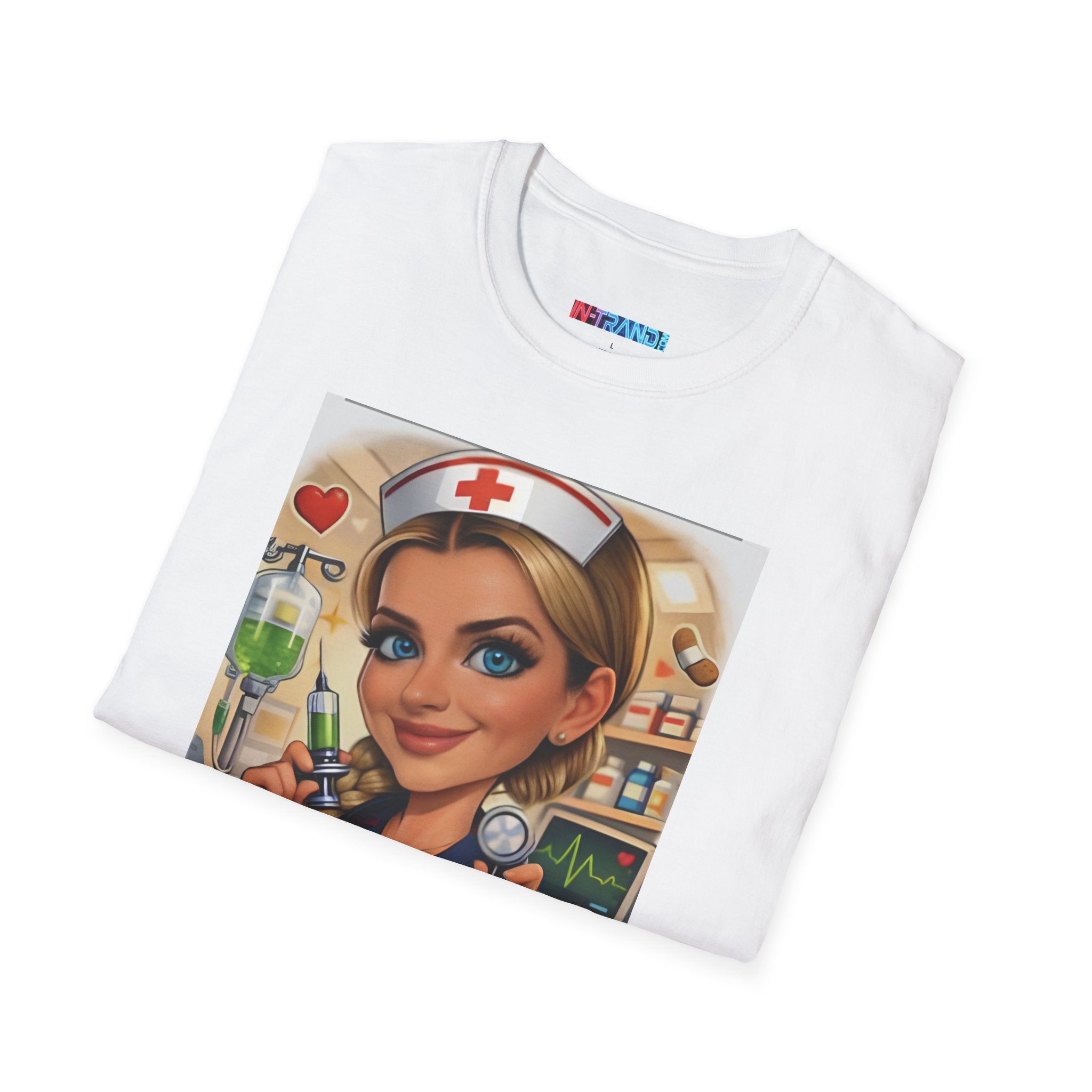 Nurse Cartoon T-Shirt — Cute Retro Nurse Graphic Tee (Includes 'You're Enough to Stop Your Heart' Text)