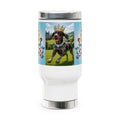 14oz Travel Mug — Crowned Dog & Rainbow Butterflies Stainless Steel Tumbler
