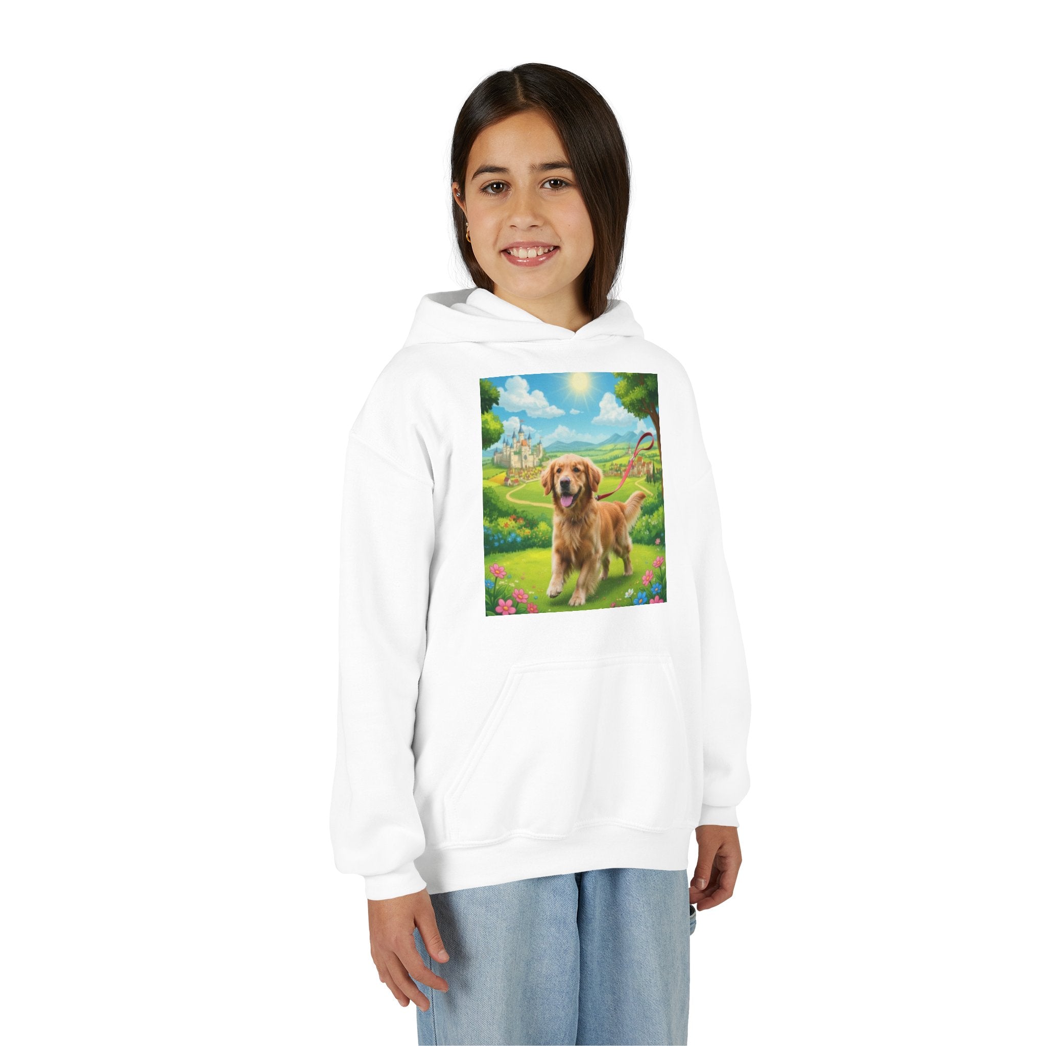 Golden Retriever Hoodie — Cute Dog Kids Sweatshirt, Sunny Meadow Pet Design