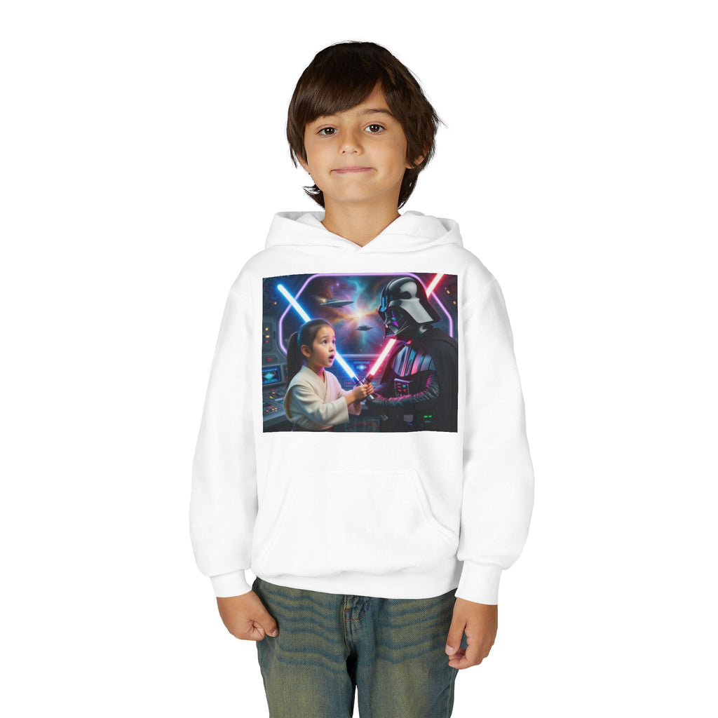 💎 Youth Lightsaber Duel Hoodie — Kid vs Dark Warrior Graphic Sweatshirt 💎
