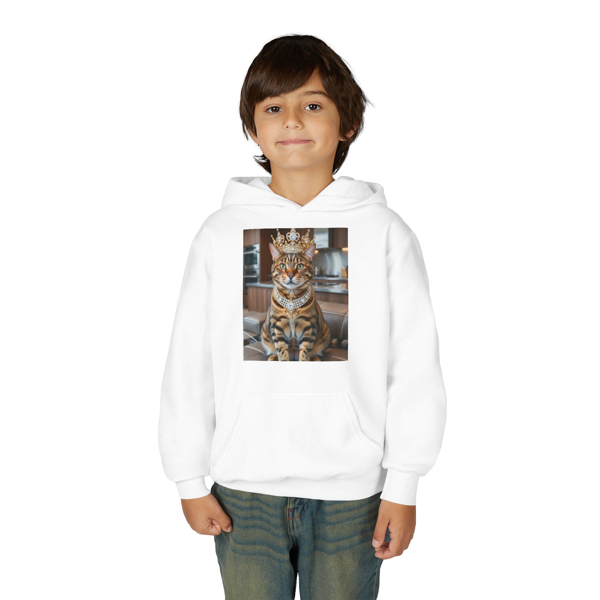 Youth Hoodie — Regal Cat Portrait Crowned King Design