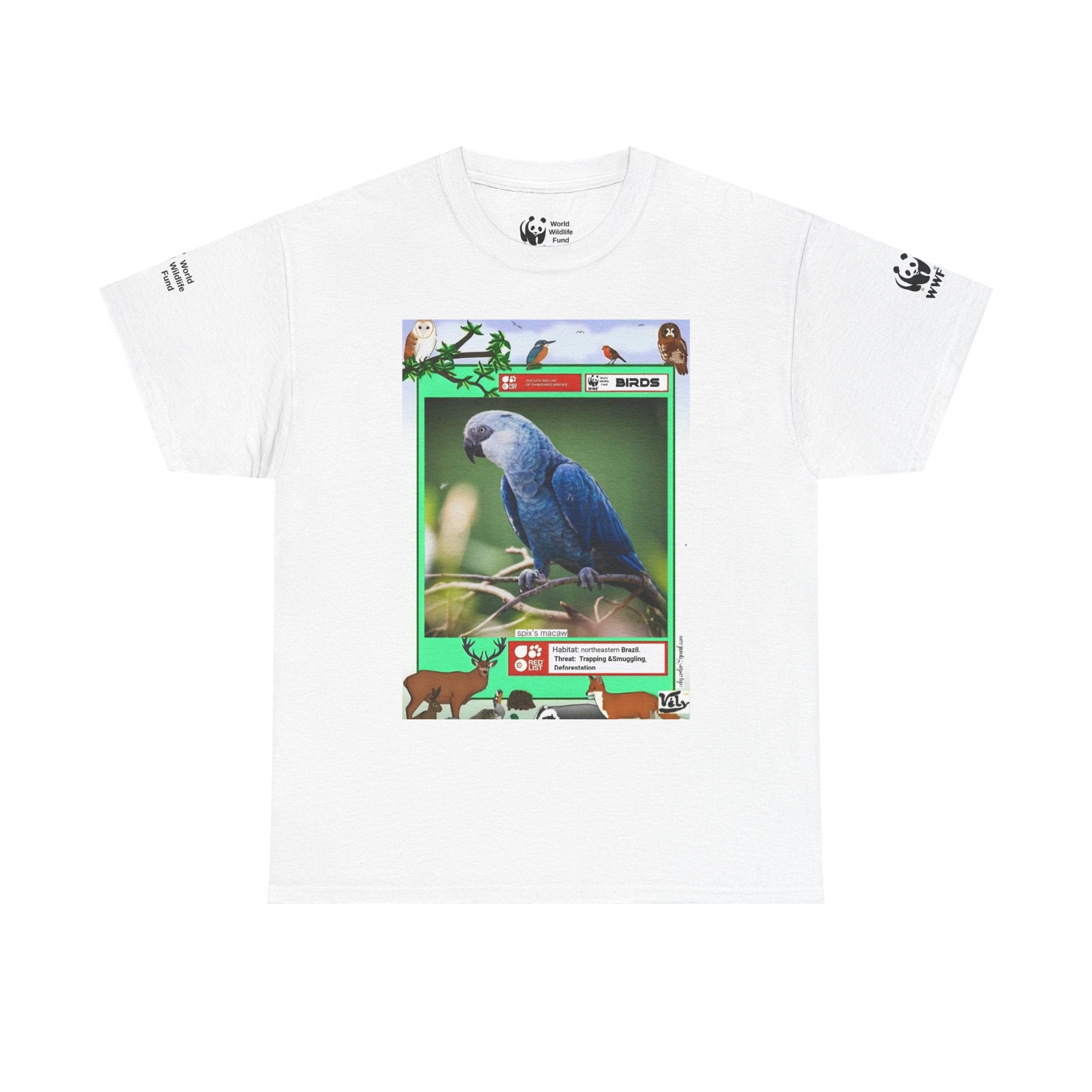 自然と鳥の明るい花柄Tシャツ - 鳥好きへのギフト