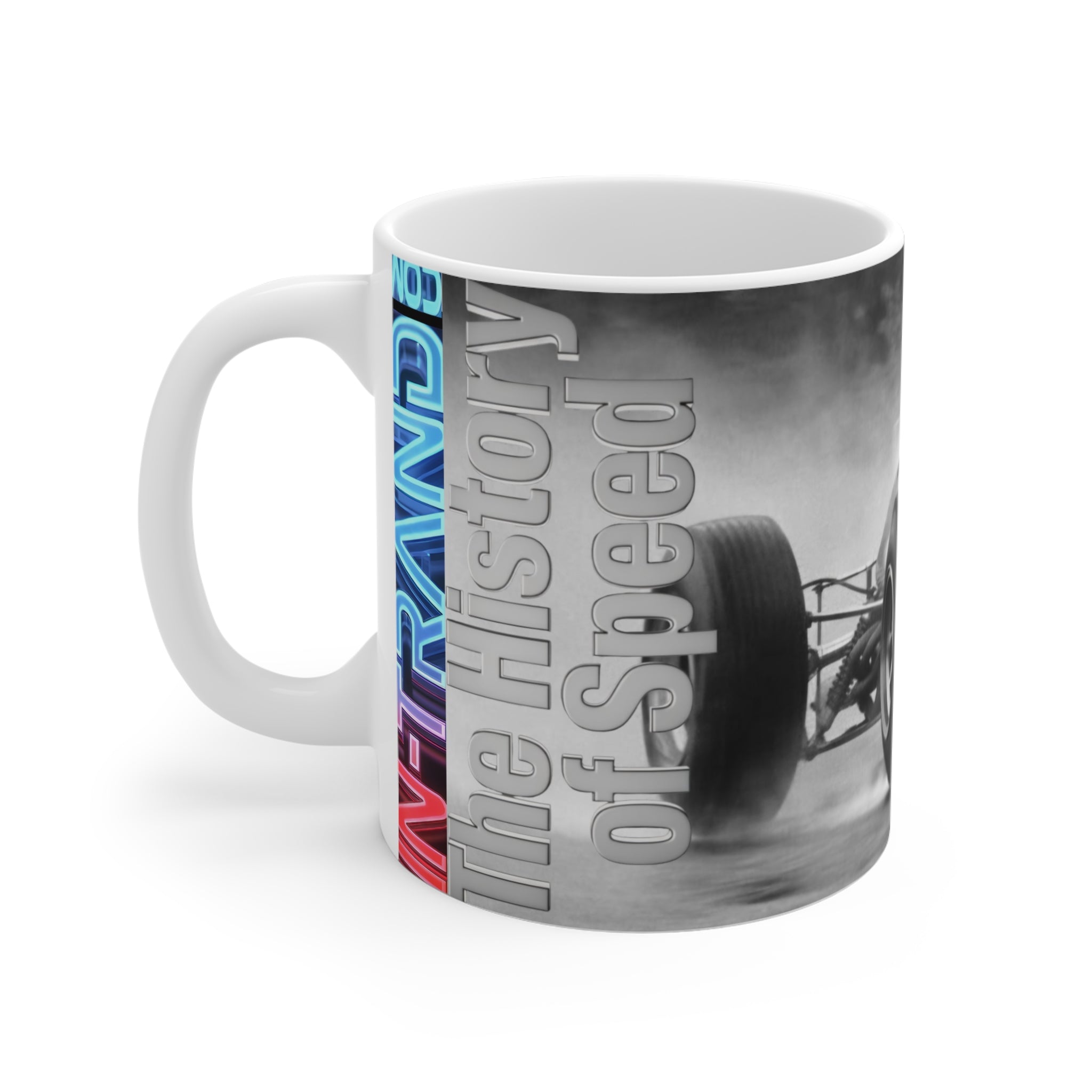 Racing Mug — "The History of Speed" Vintage Race Car Coffee Cup