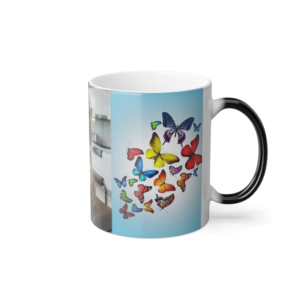 Color-Changing Cat Mug — Royal Siamese with Butterflies, 11oz