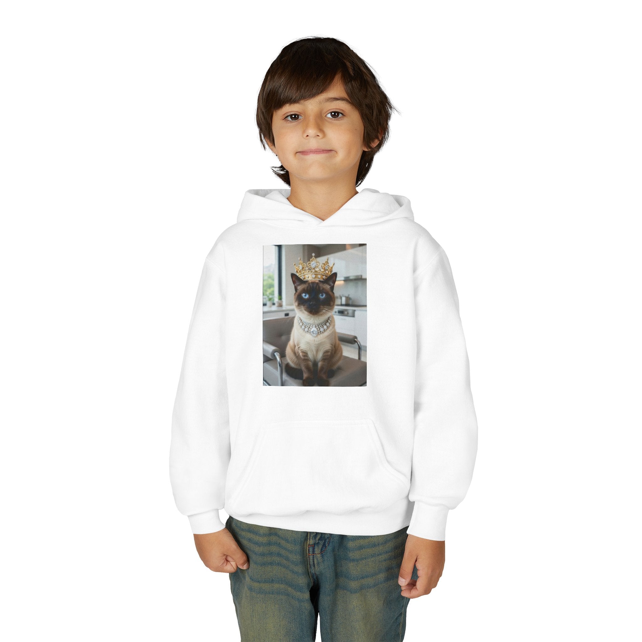 Siamese Cat Princess Youth Hoodie – Crown & Jewels Cute Kids Sweatshirt