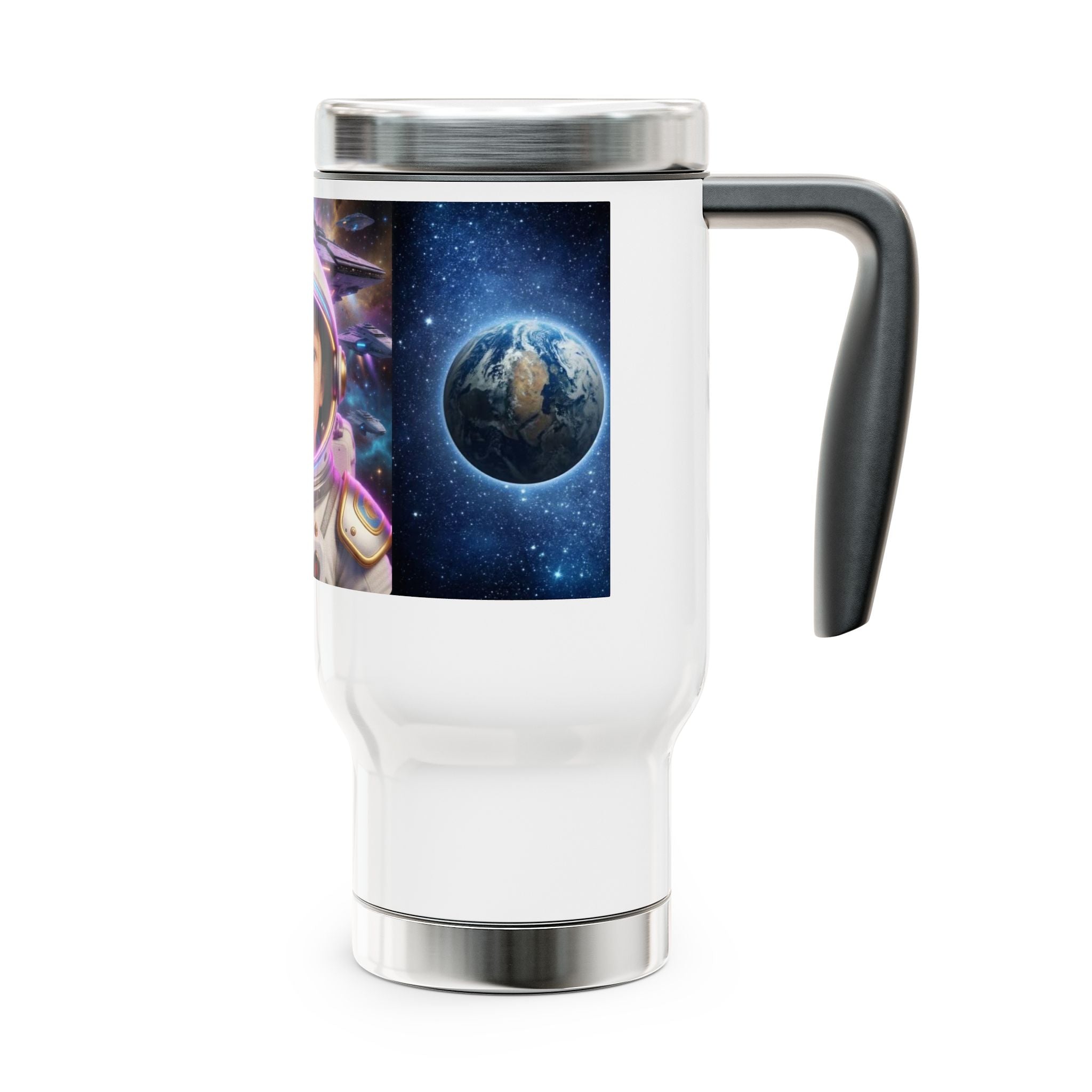 Kids Face-Swap Travel Mug — Stainless Steel 14oz Handle Mug for Couples