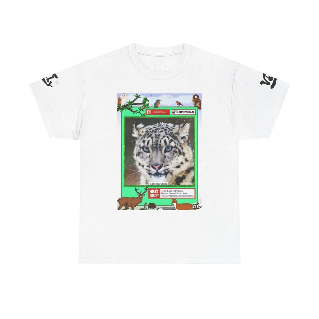 Snow Leopard T‑Shirt — Vintage Trading Card Wildlife Tee