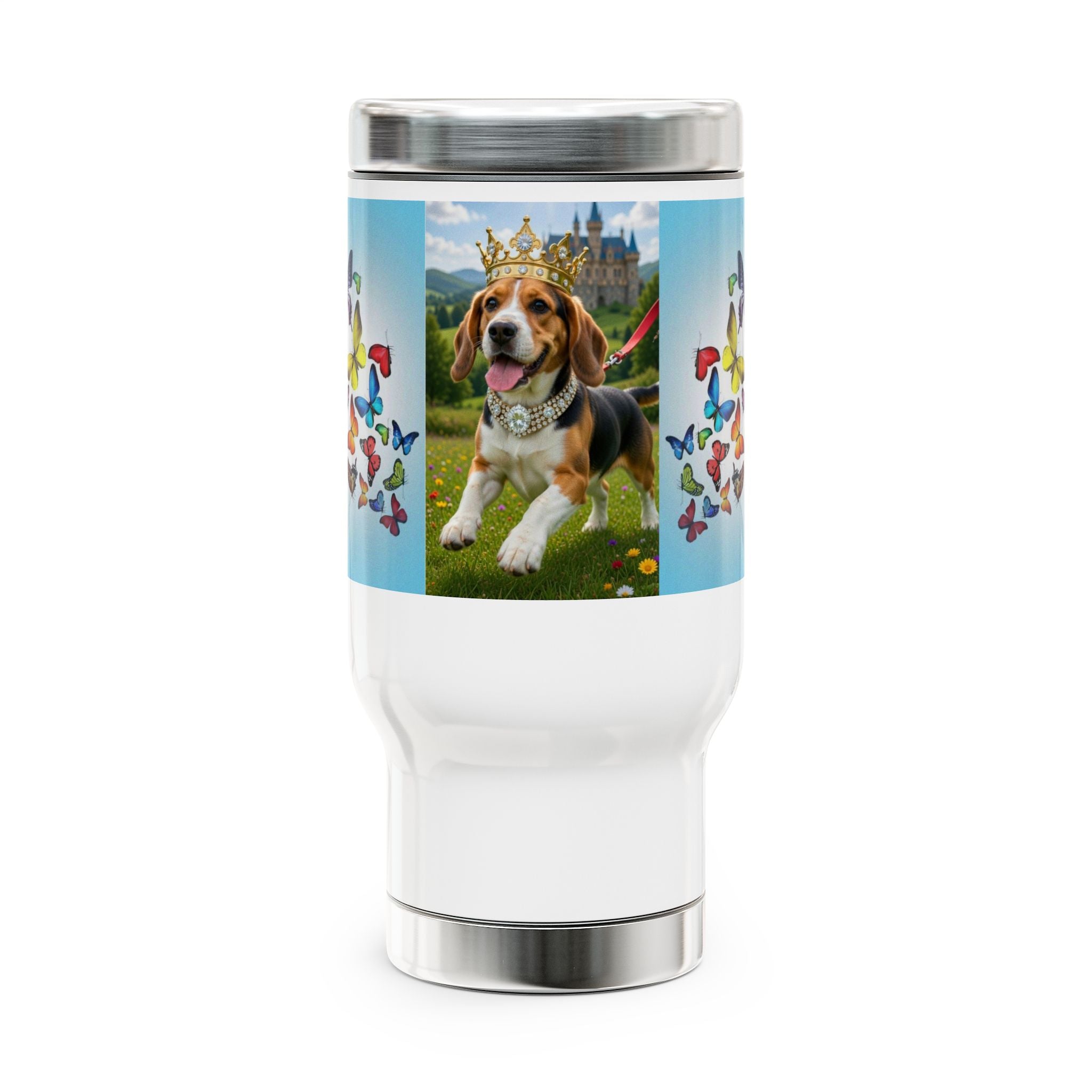 Beagle & Butterflies 14oz Stainless Steel Travel Mug with Handle