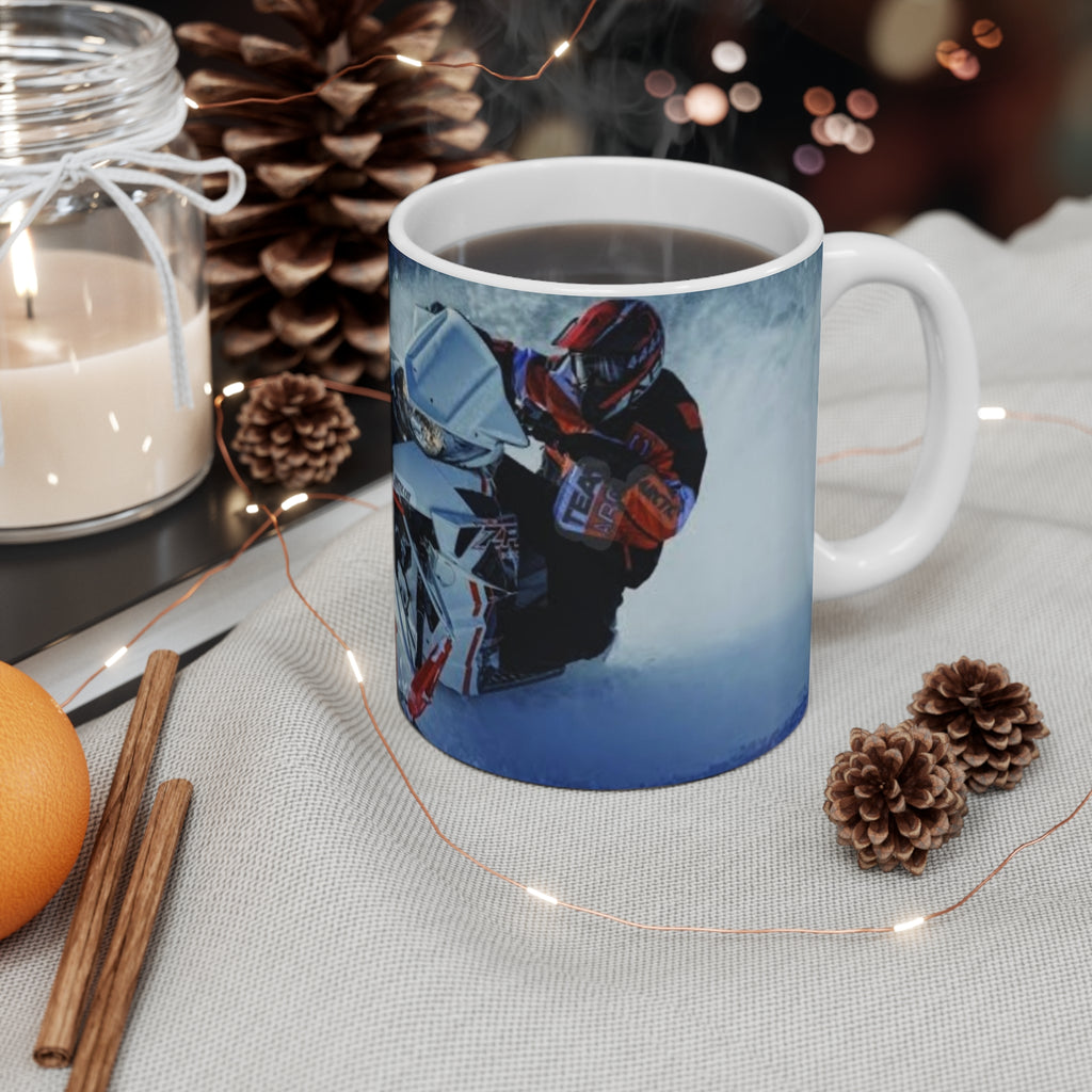 Snowmobile Mug - "To Move Mountains" 11oz Winter Adventure Coffee Cup