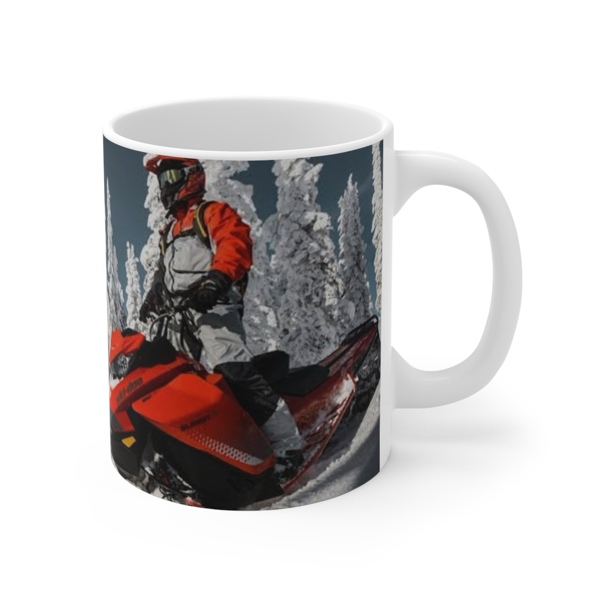 Snowmobile Mountains Mug — "To Move Mountains" Winter Adventure Coffee Cup