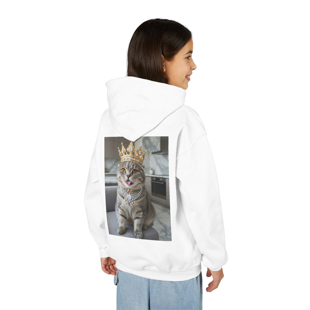 Youth Cat Crown Hoodie — Royal Kitty Graphic Sweatshirt for Kids