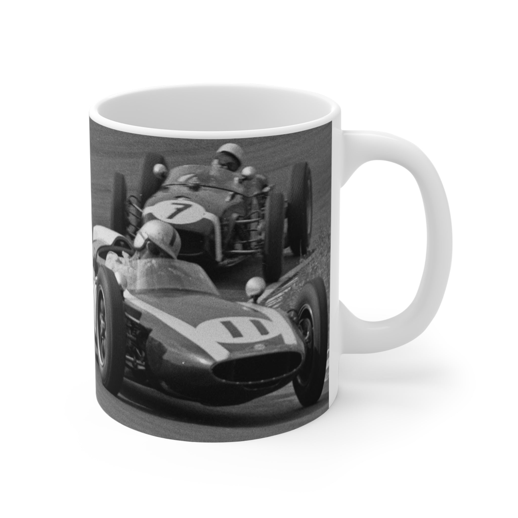 Racing History 11oz Coffee Mug — 'The History of Speed' Vintage Race Flag Design
