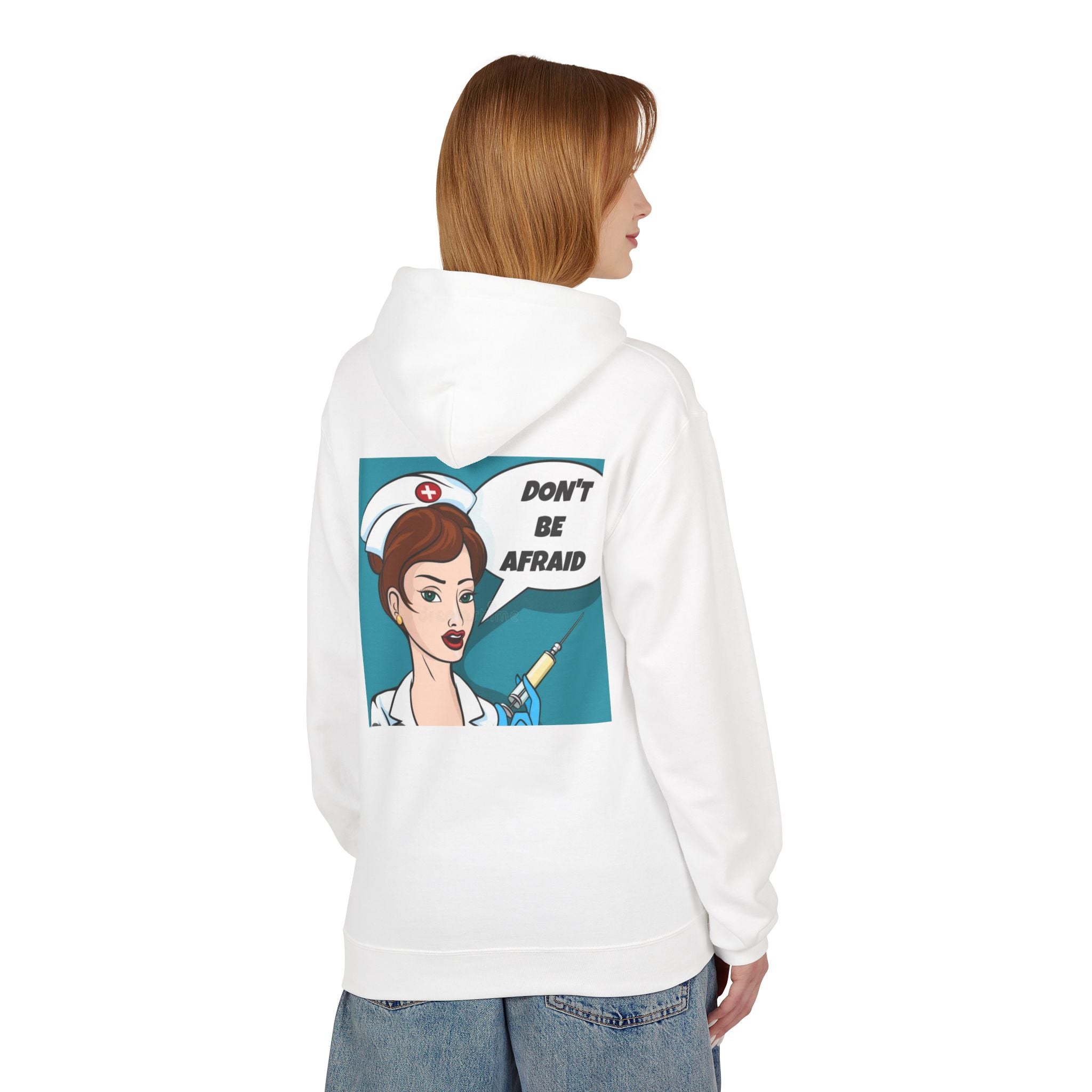 Nurse Pop Art Hoodie — "Don't Be Afraid" Retro Medical Crewneck