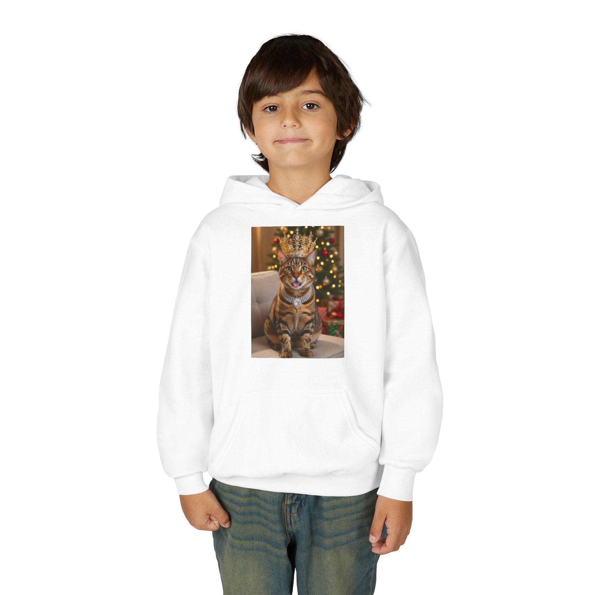 Youth Cat Hoodie — Royal Tabby Christmas Sweatshirt