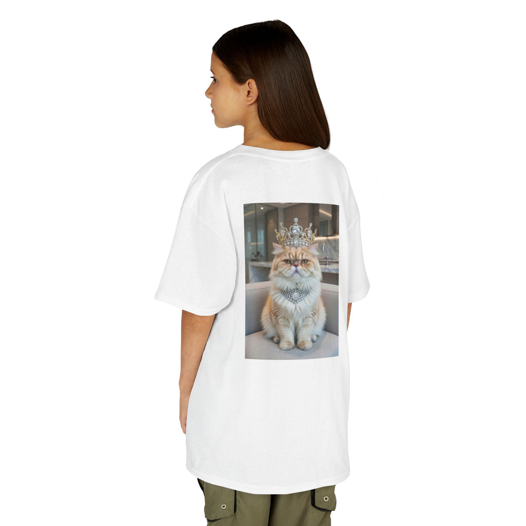 T-SHIRT KIDS CATS HEROES — Cute Crowned Cat Photo Tee for Children