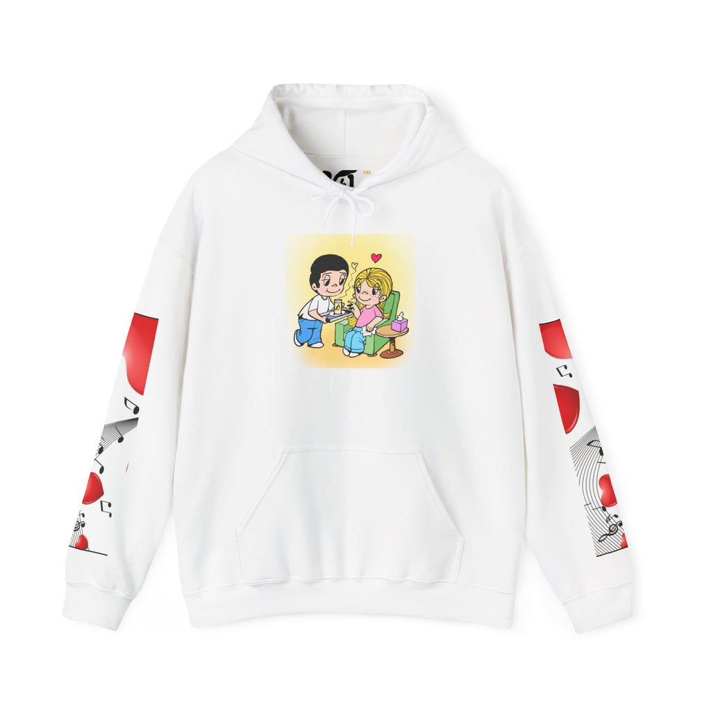 HOODIE LOVE IS... - Cute Couple Cartoon 'Making Warm Honey and Lemon' Graphic Pullover