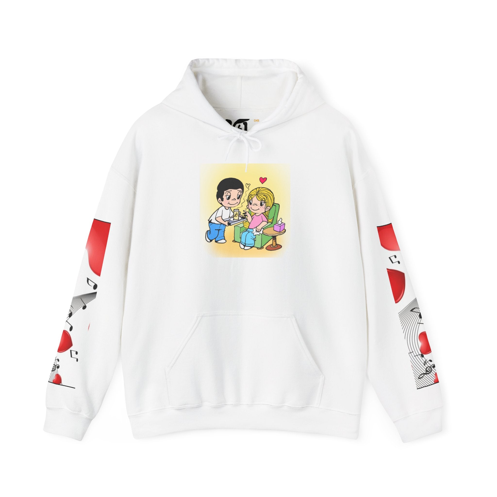 HOODIE LOVE IS... - Cute Couple Cartoon 'Making Warm Honey and Lemon' Graphic Pullover
