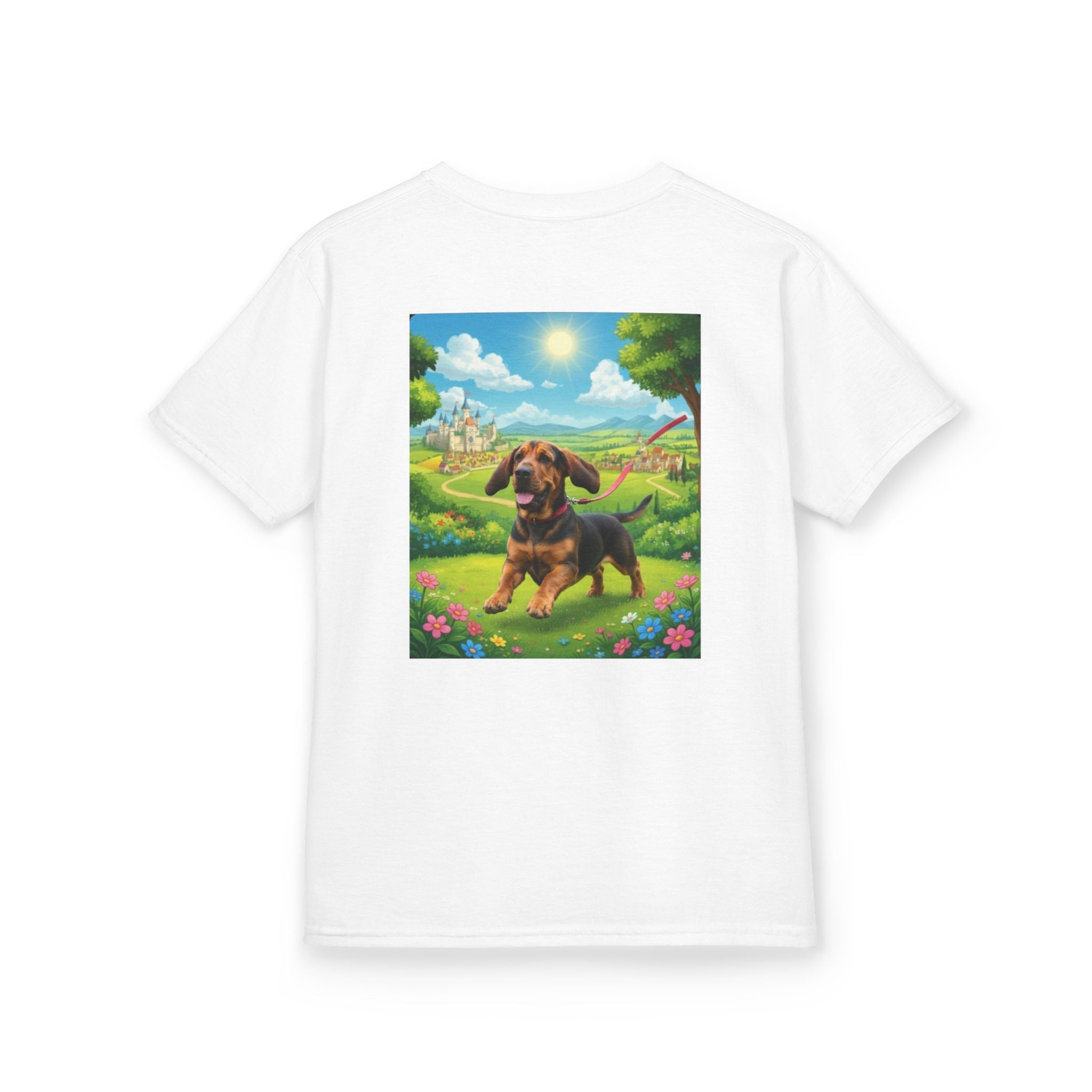 Kids Tee — Cute Rottweiler Puppy in Sunny Fantasy Meadow