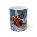 Snowmobile Adventure Mug – Red Snowmobile in Winter Landscape