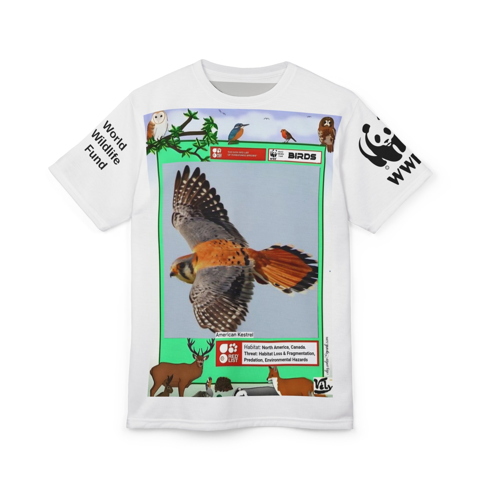 American Kestrel Wildlife Tee — WWF Conservation Bird Shirt