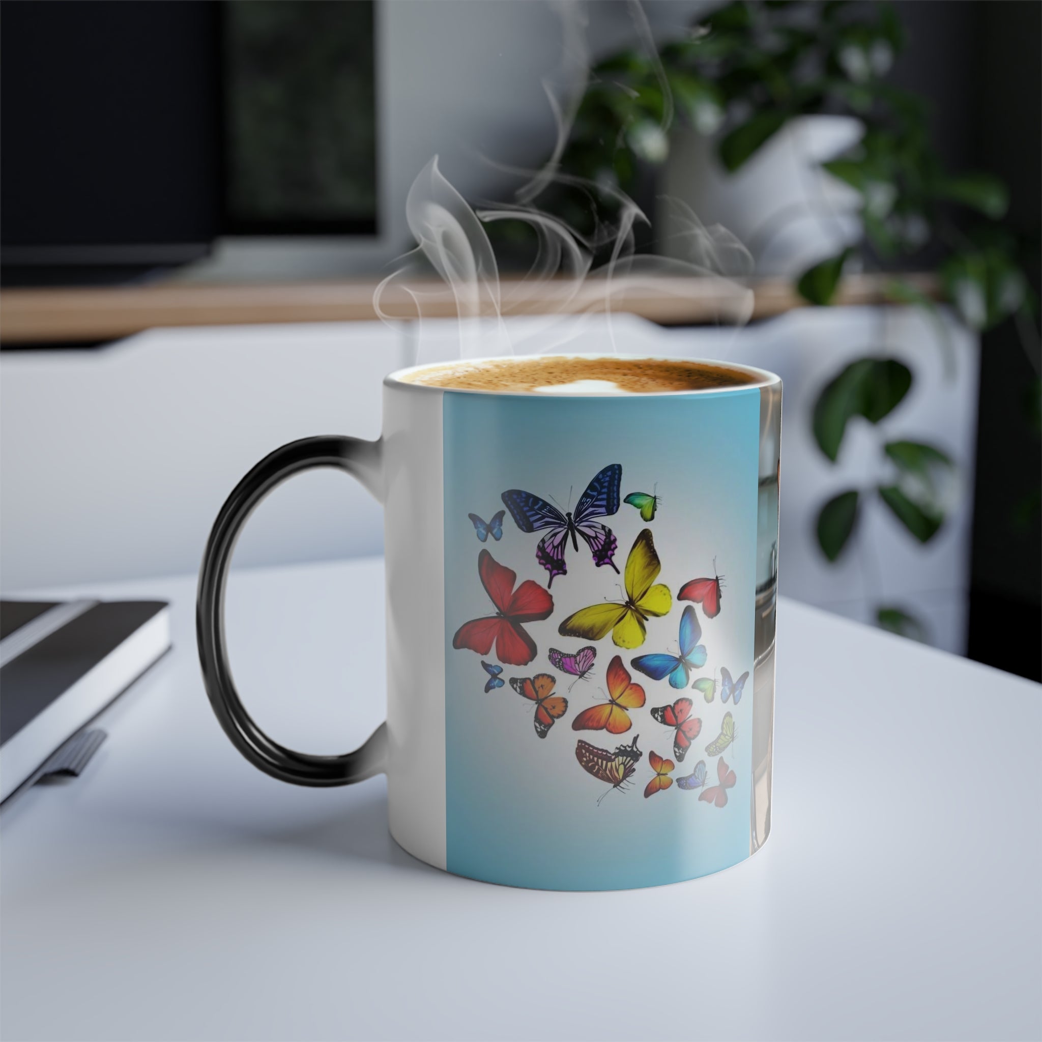 Color-Changing Mug — Regal Cat with Crown & Butterflies (11 oz)