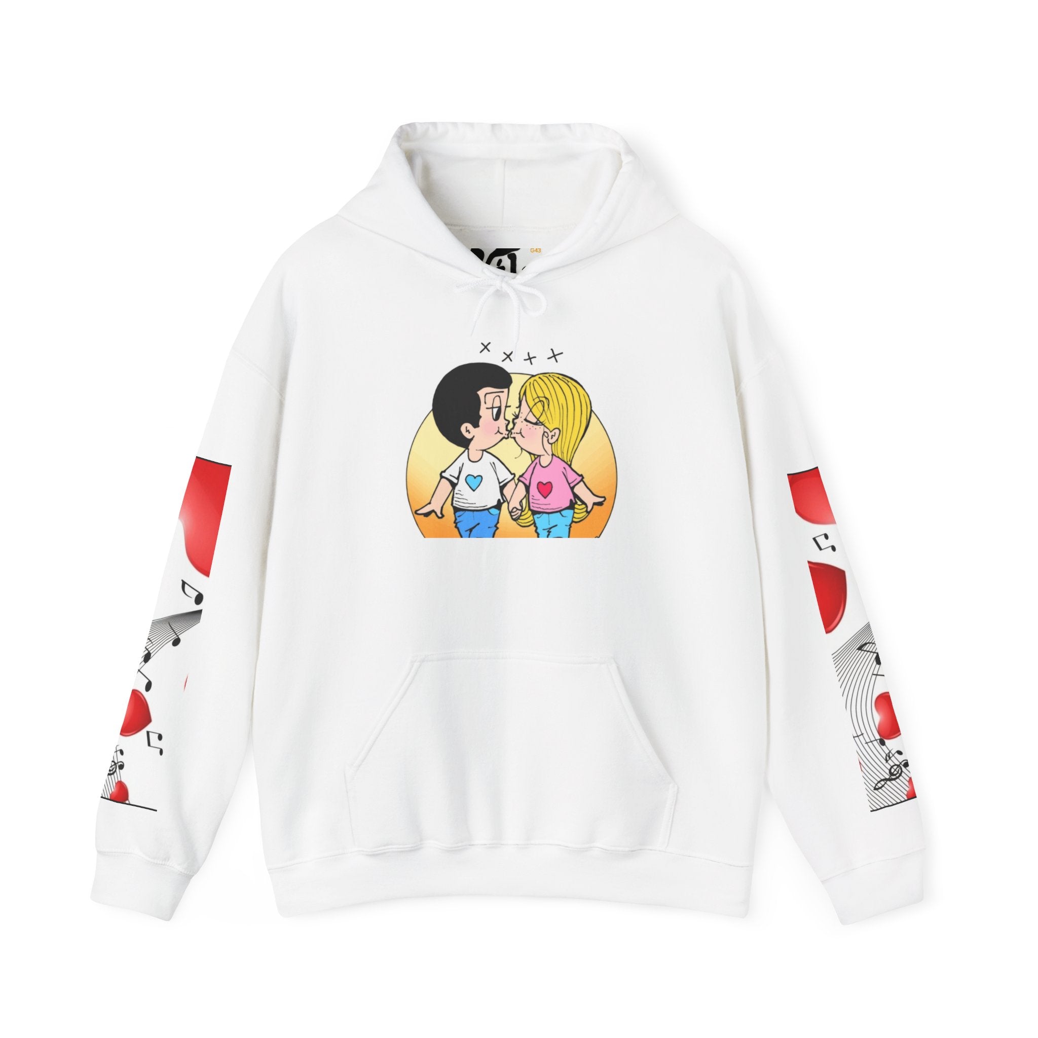HOODIE LOVE IS... Kissing Couple Pullover Hoodie – Cute Retro Romance Graphic Sweatshirt