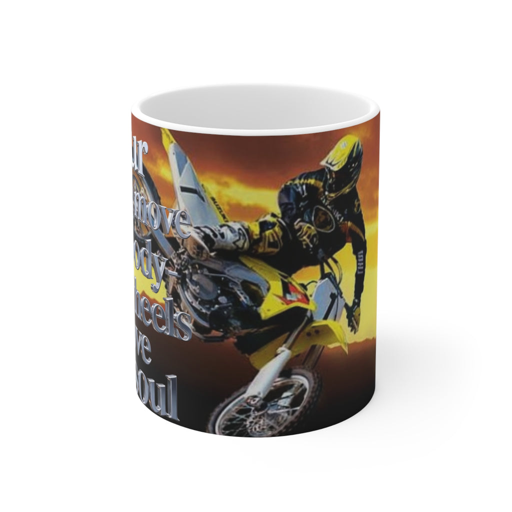 Motorcycle Mug – "Four Wheels Move the Body, Two Wheels Move the Soul" 11oz