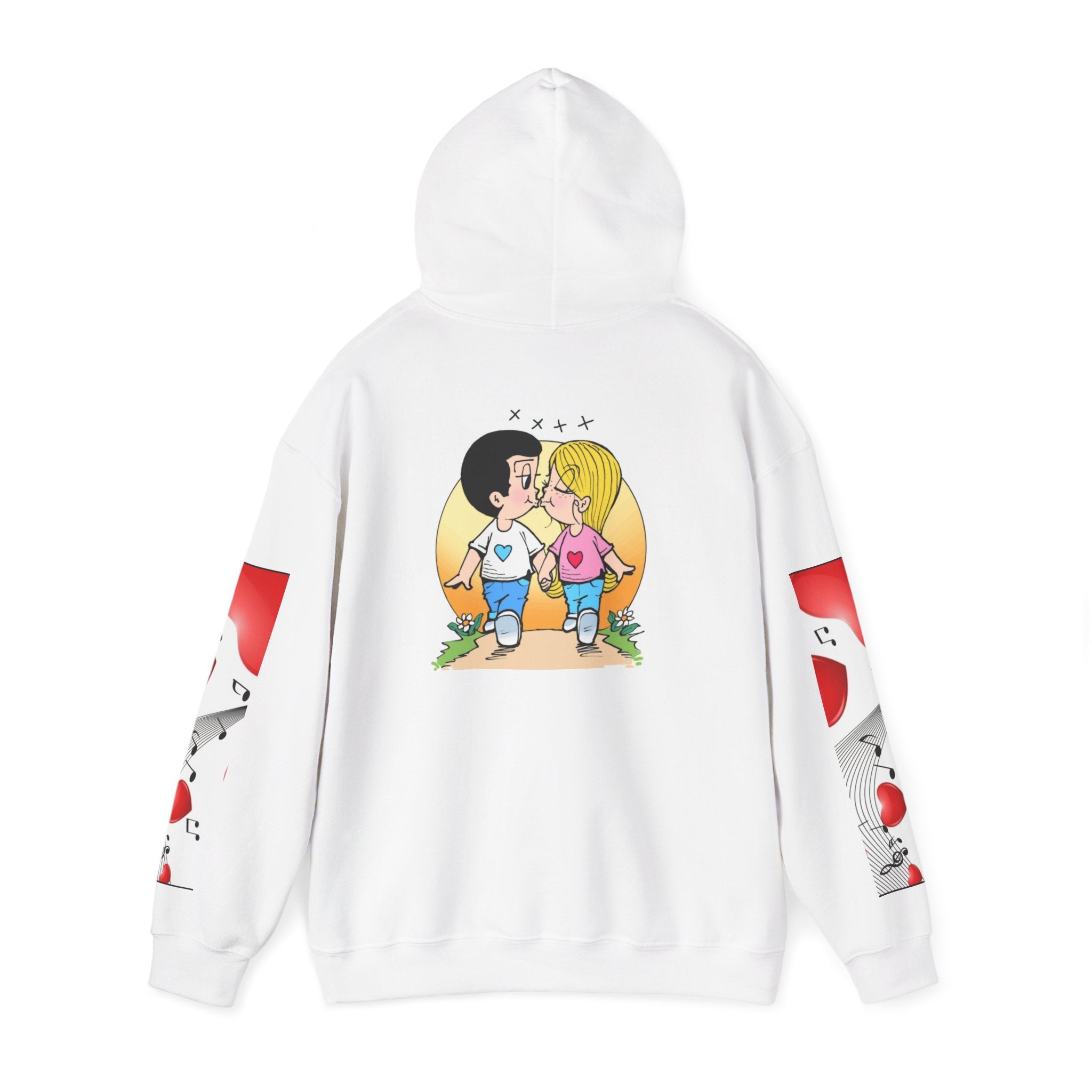 HOODIE LOVE IS... Kissing Couple Pullover Hoodie – Cute Retro Romance Graphic Sweatshirt