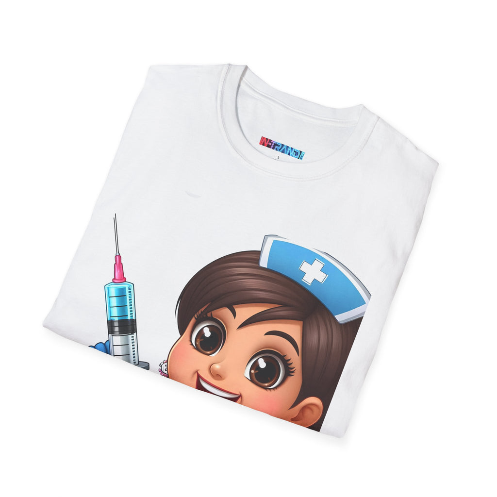 Nurse Cartoon Syringe T-Shirt — 'Cute Enough to Stop Your Heart, Skilled Enough to Start It'