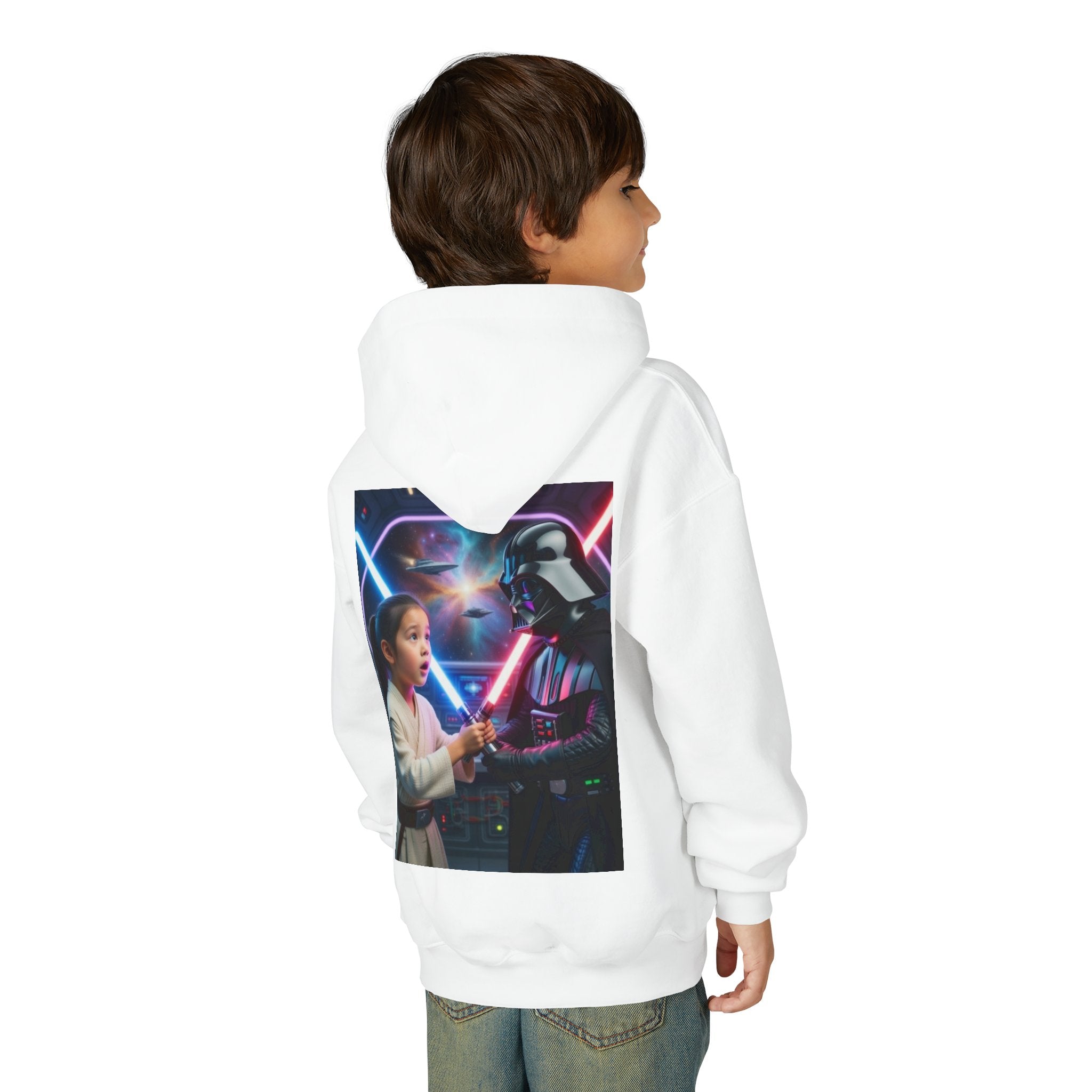 💎 Youth Lightsaber Duel Hoodie — Kid vs Dark Warrior Graphic Sweatshirt 💎