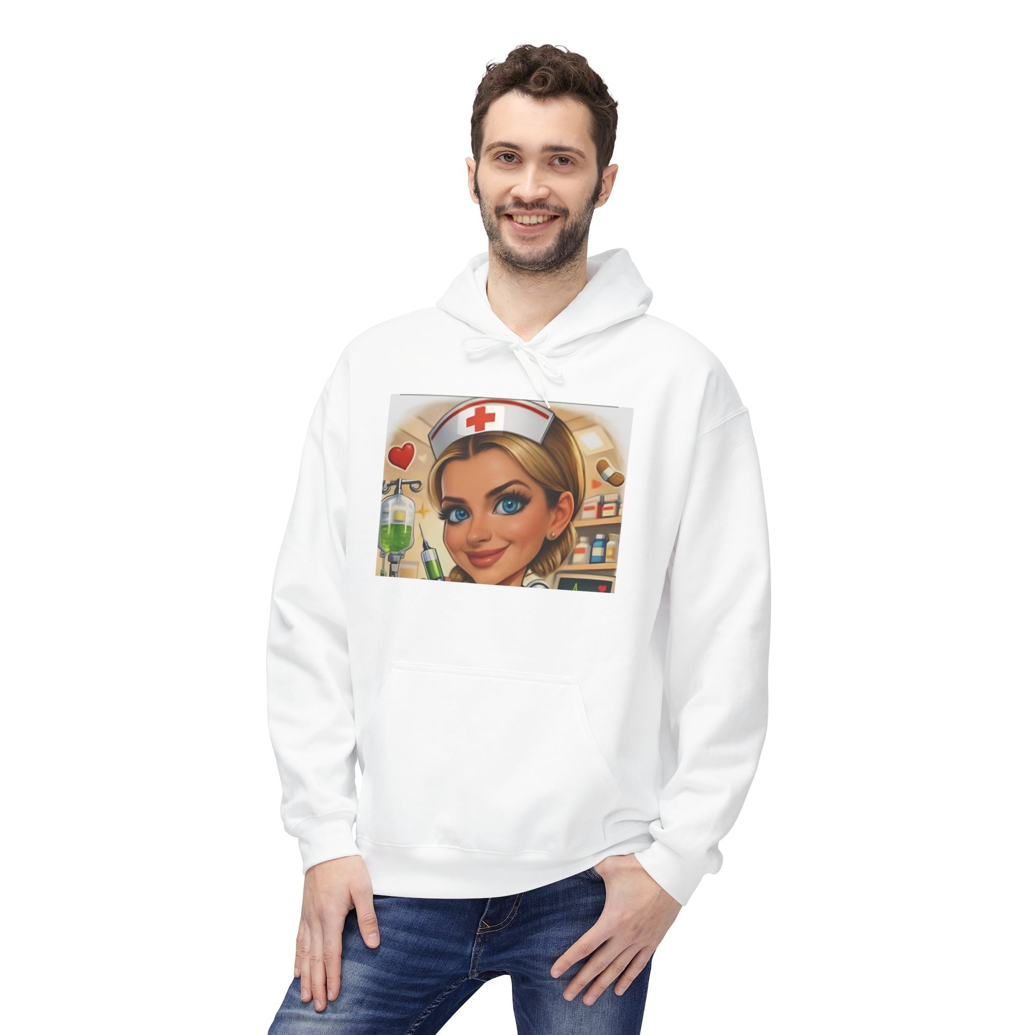Nurse Cartoon Hoodie — Cute Nurse Illustration Sweatshirt (Healthcare Gift)