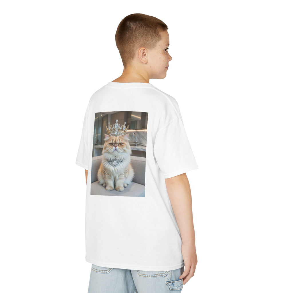 T-SHIRT KIDS CATS HEROES — Cute Crowned Cat Photo Tee for Children