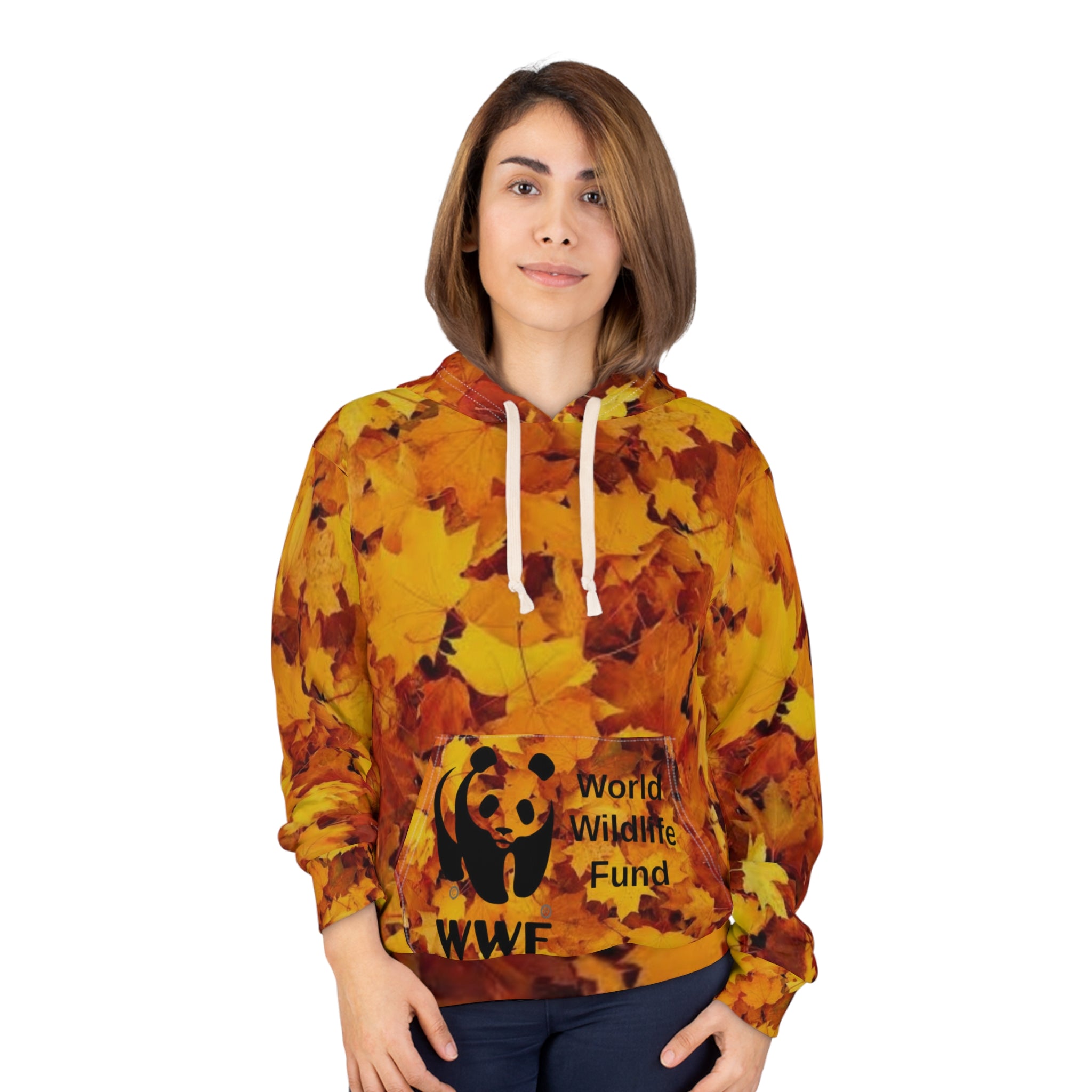 HOODIE NATURE  Autumn Leaves All-Over Print Hoodie with Soaring Condor & Wildlife Fund Logo
