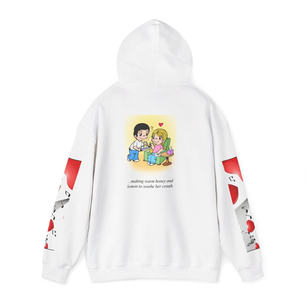 HOODIE LOVE IS... - Cute Couple Cartoon 'Making Warm Honey and Lemon' Graphic Pullover