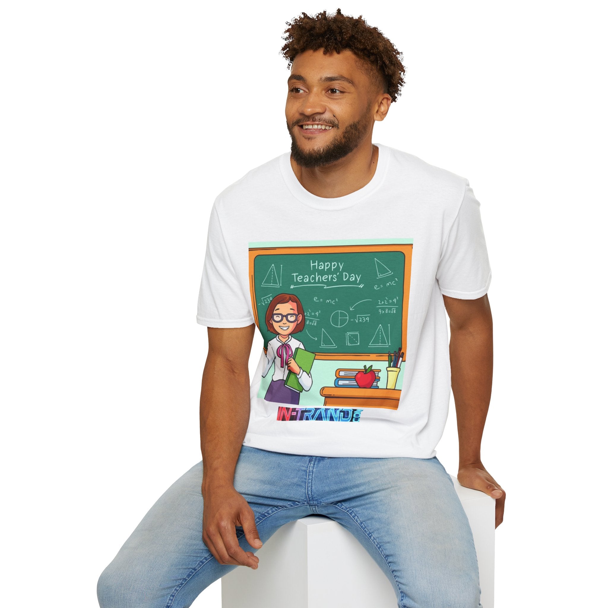 Teachers Day T-Shirt - Happy Teacher Cartoon Chalkboard Design