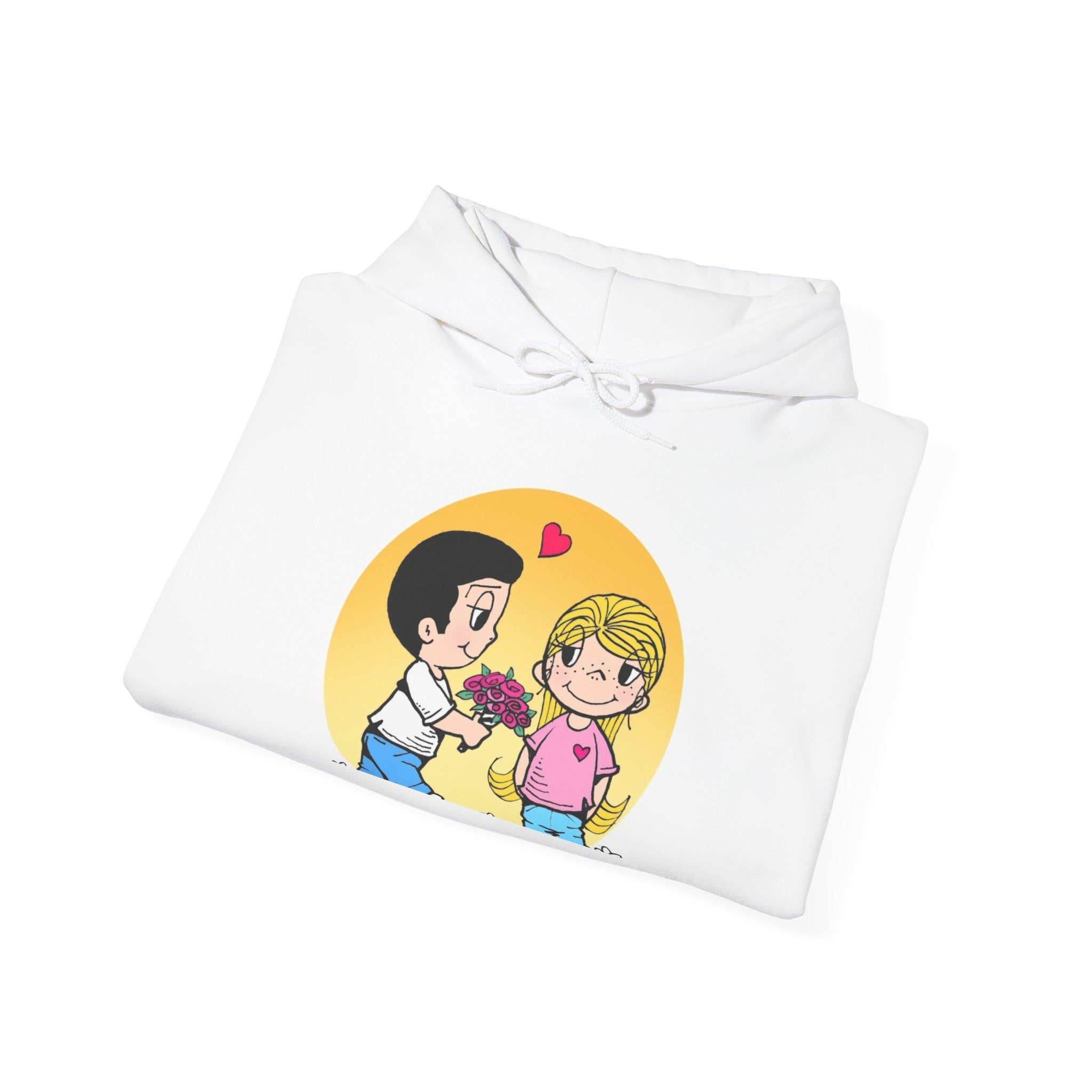 HOODIE LOVE IS... - Cute Couple Hoodie — Cartoon Couple Illustration with "One Small Step to You" Slogan