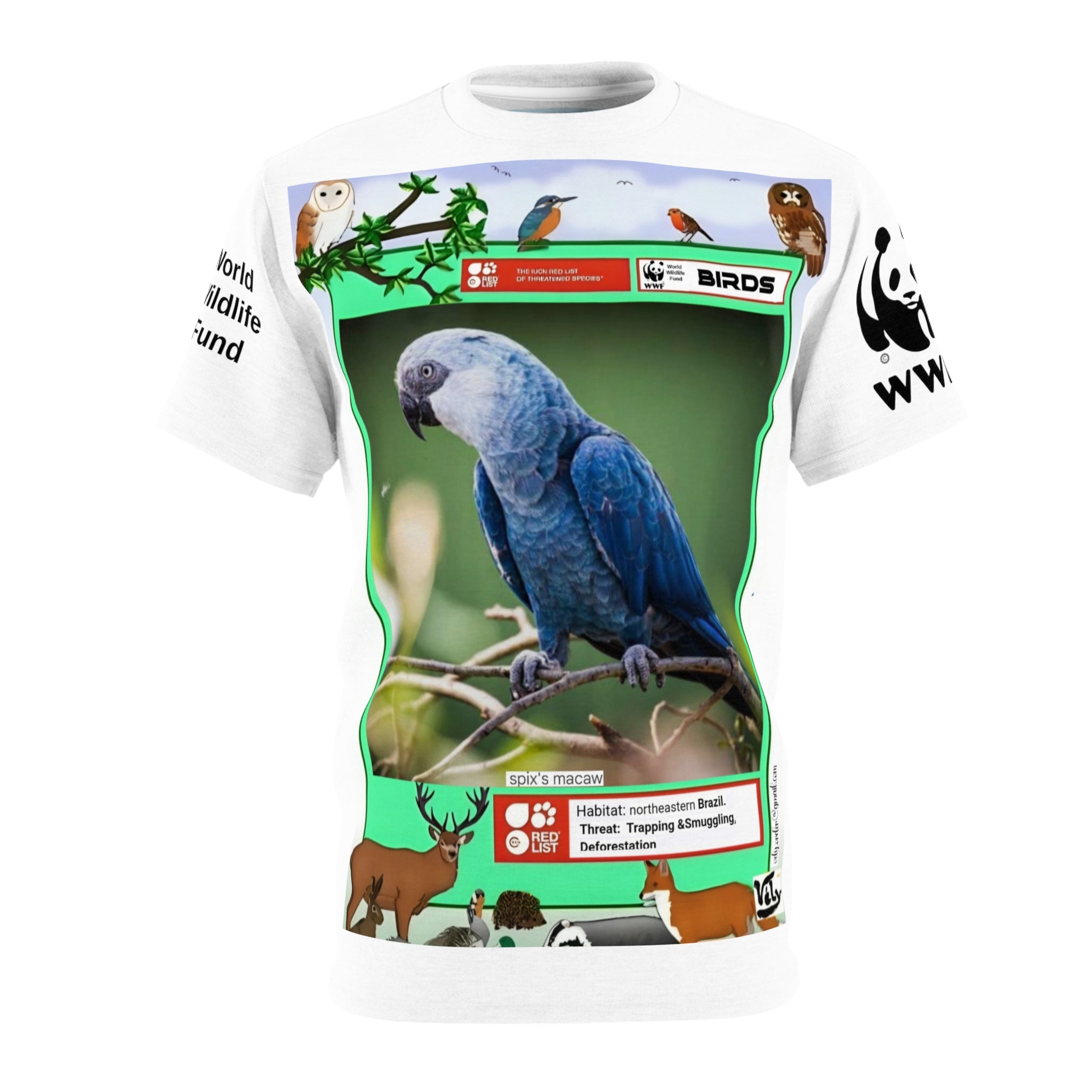 WWF Blue Macaw Conservation Tee — All-Over Print Bird Lover Shirt