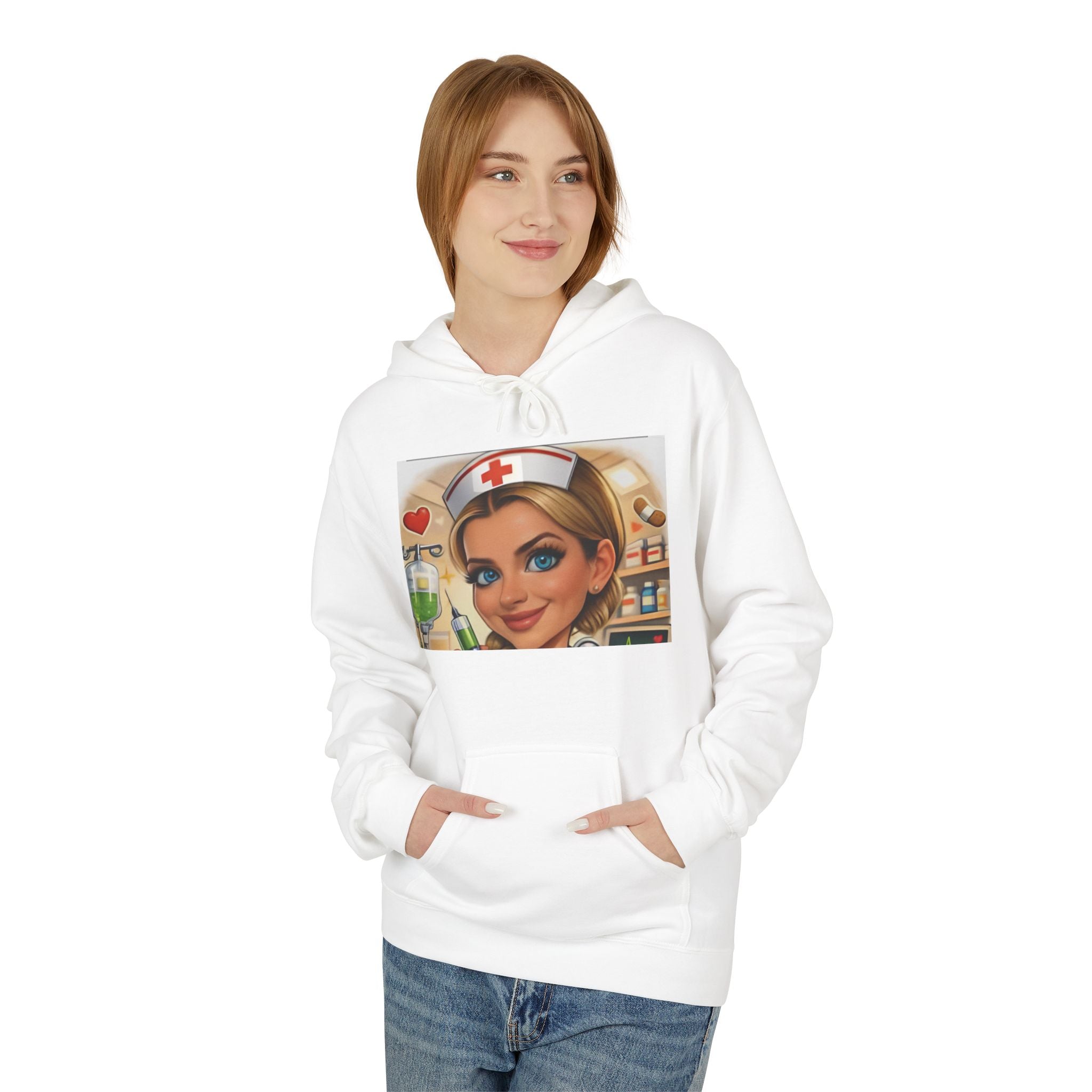 Nurse Cartoon Hoodie — Cute Nurse Illustration Sweatshirt (Healthcare Gift)
