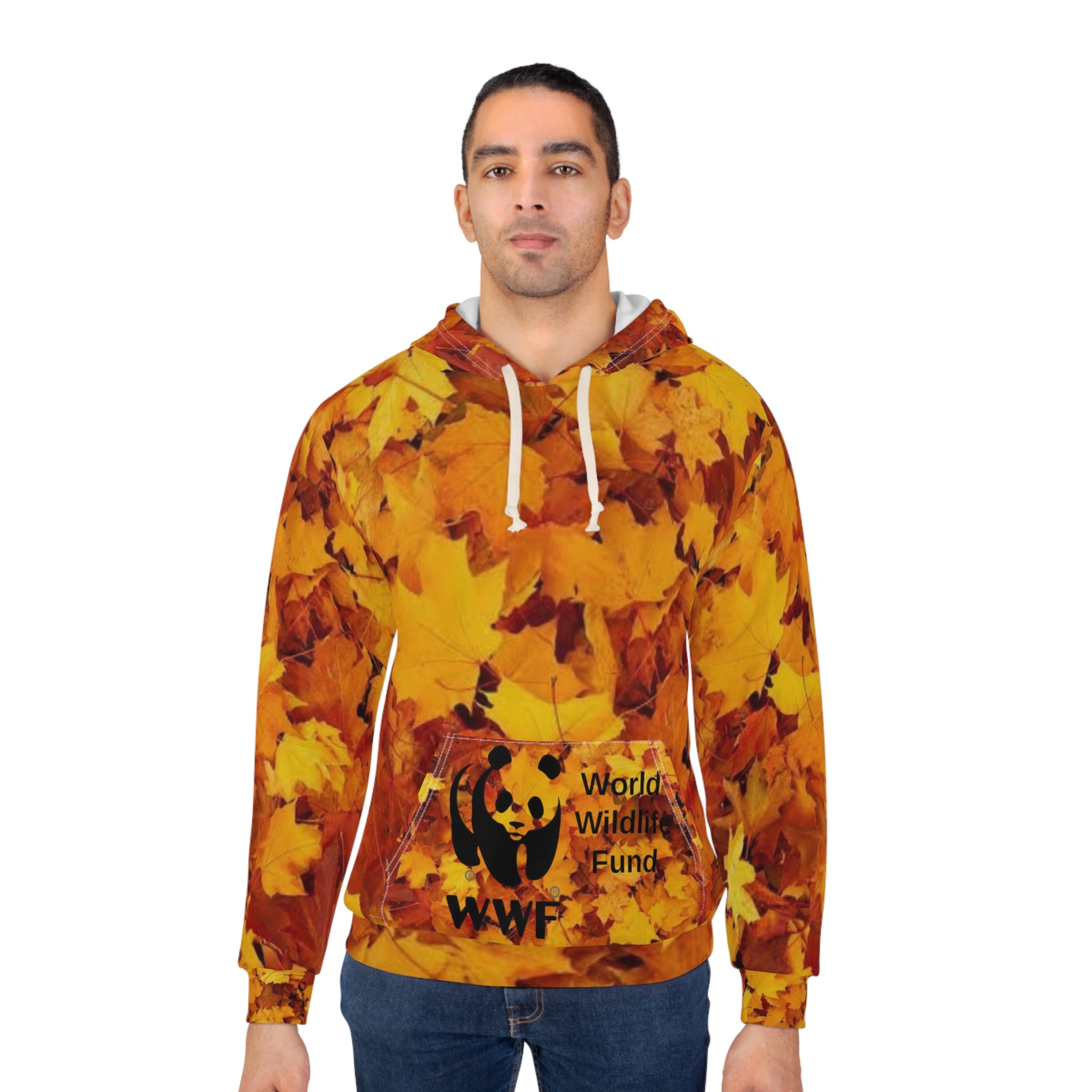 HOODIE NATURE  Autumn Leaves Snow Leopard Hoodie — WWF Logo Fall All-Over Print