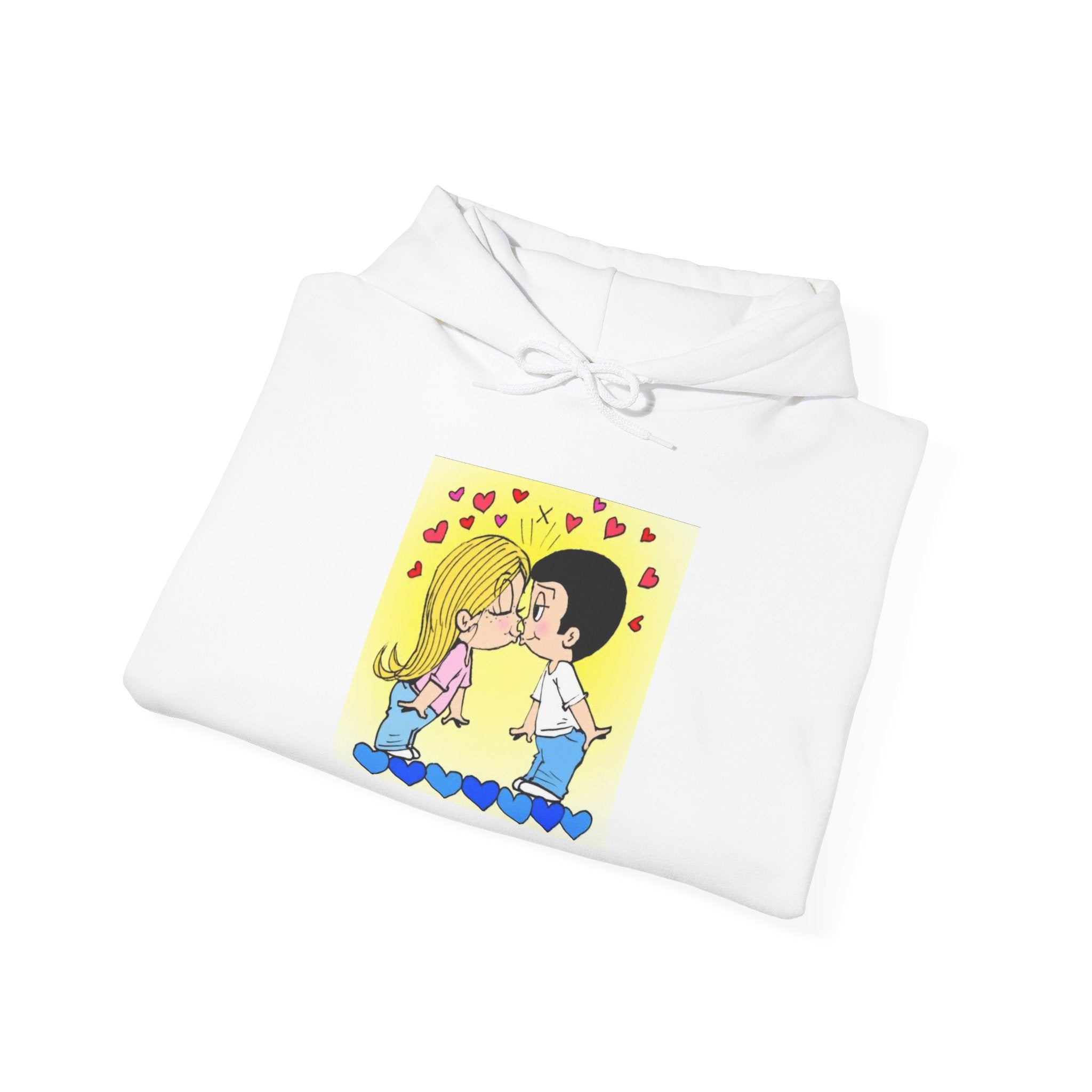 HOODIE LOVE IS... Kissing Kids Retro Cute Hoodie – Cute Couple Cartoon Valentine Sweatshirt