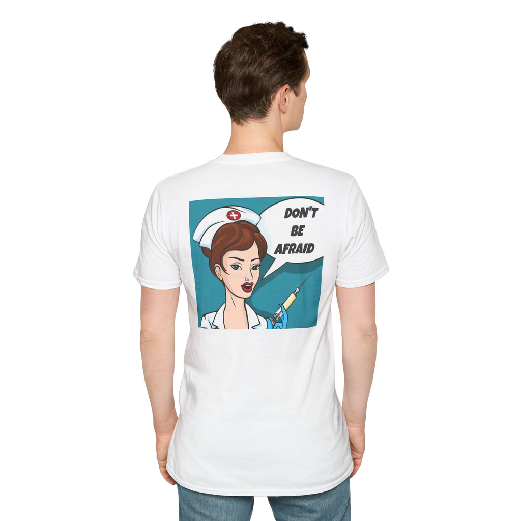 Nurse Illustration T-Shirt – "Don't Be Afraid" Retro Pop Art Medical Tee