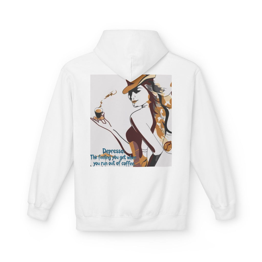 Coffee Lover Hoodie — Vintage Pinup Art with 'Depression is the Feeling You Get When You Run Out of Coffee' Quote