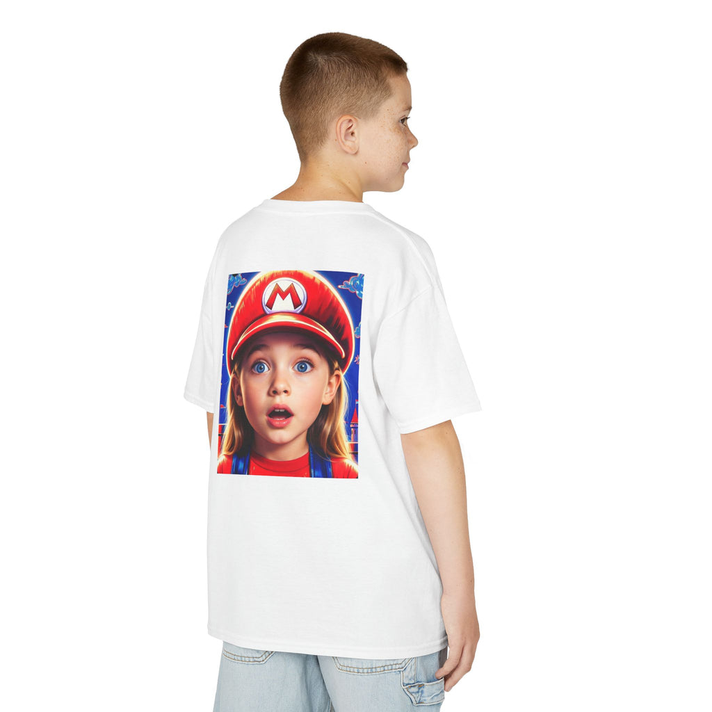 Kids Tee — Cute Child in Red Mario-Style Cap Graphic Shirt