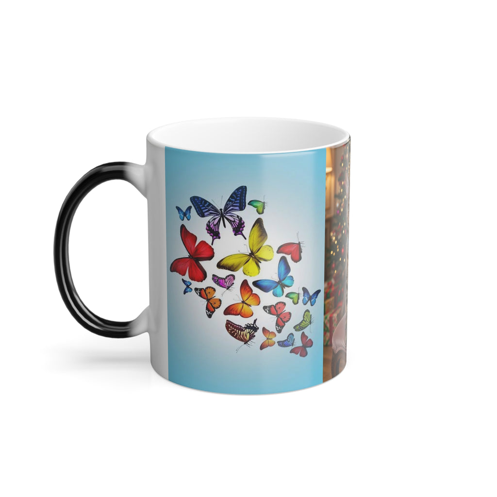 Color-Changing Mug — Regal Cat Portrait with Butterflies (11 oz)