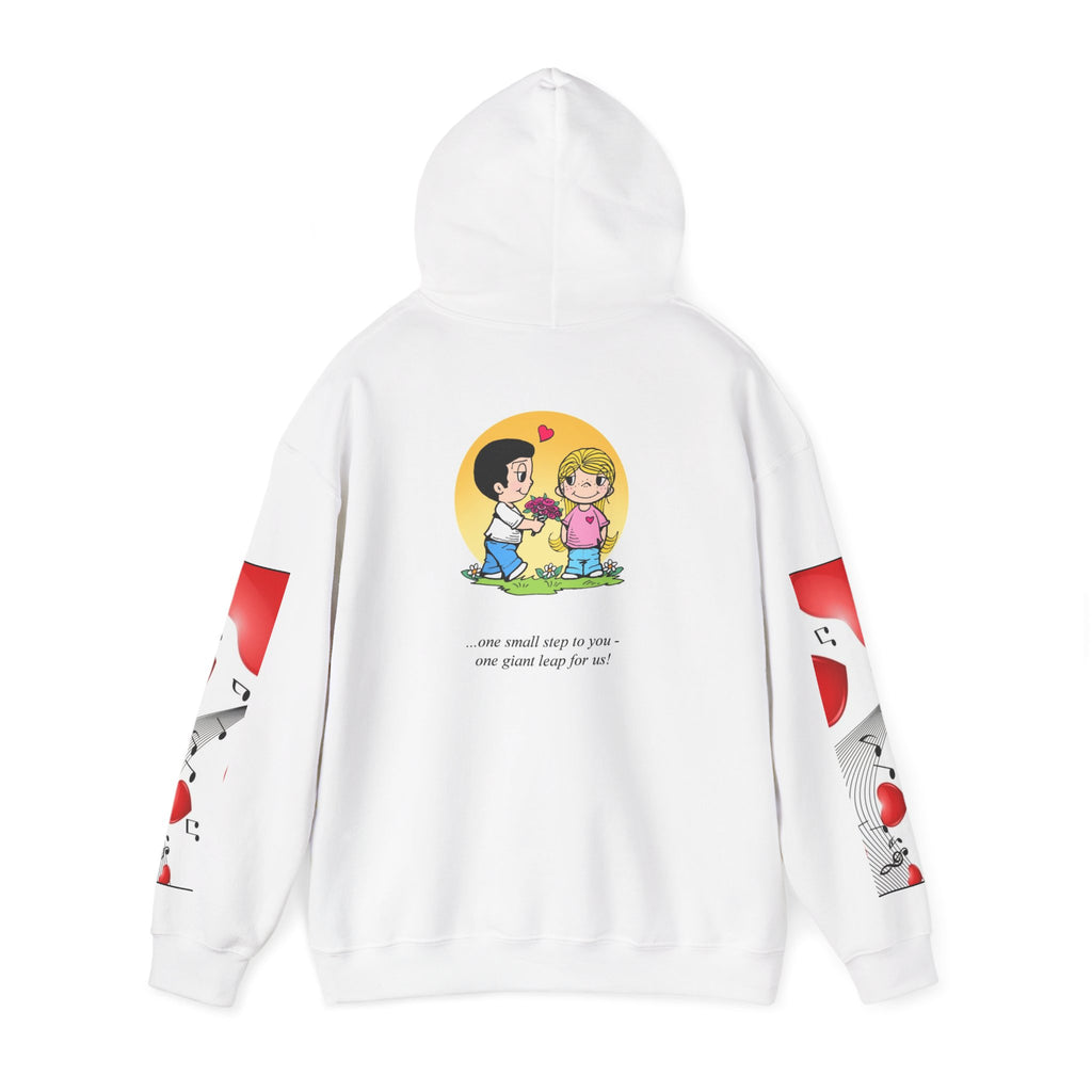 HOODIE LOVE IS... - Cute Couple Hoodie — Cartoon Couple Illustration with "One Small Step to You" Slogan