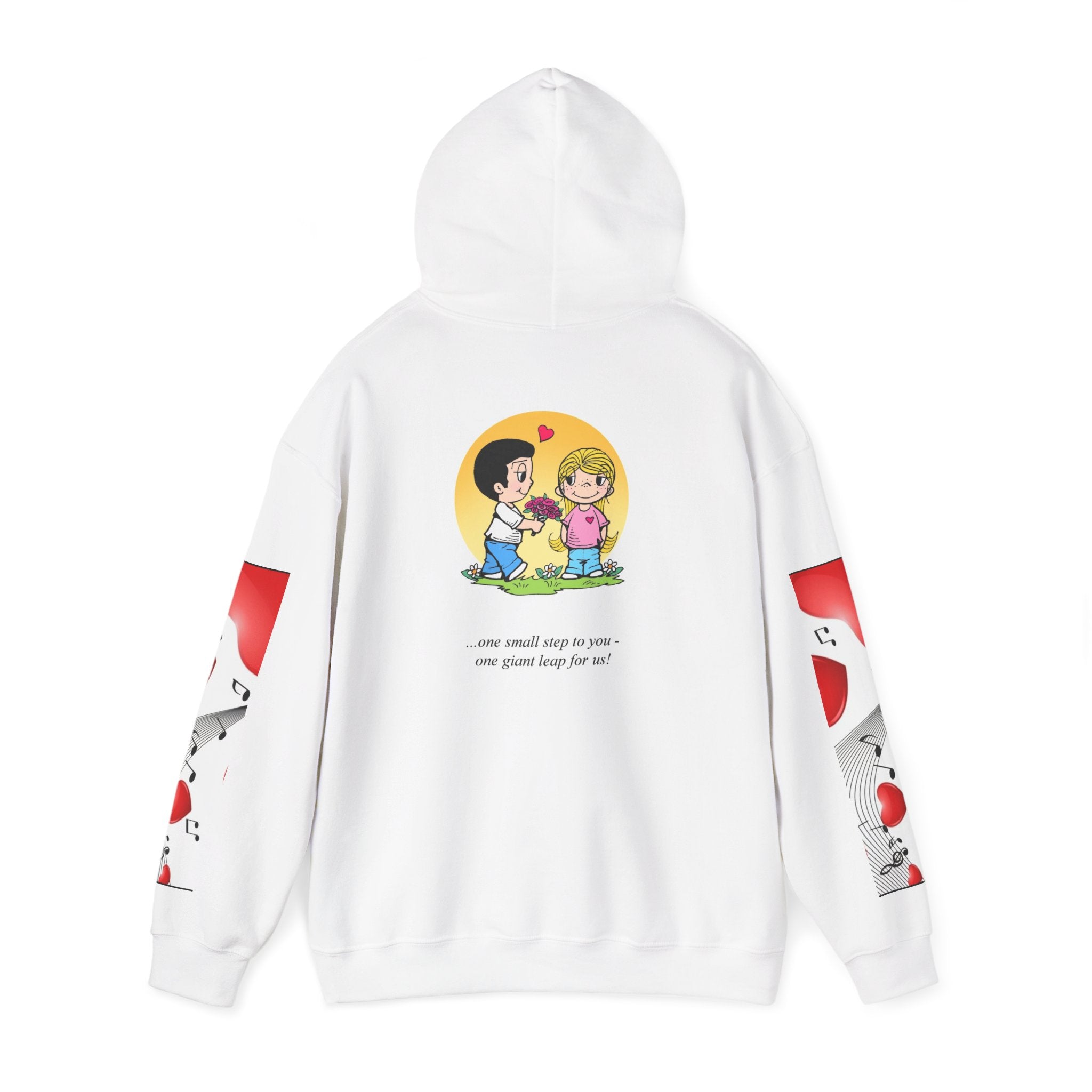 HOODIE LOVE IS... - Cute Couple Hoodie — Cartoon Couple Illustration with "One Small Step to You" Slogan