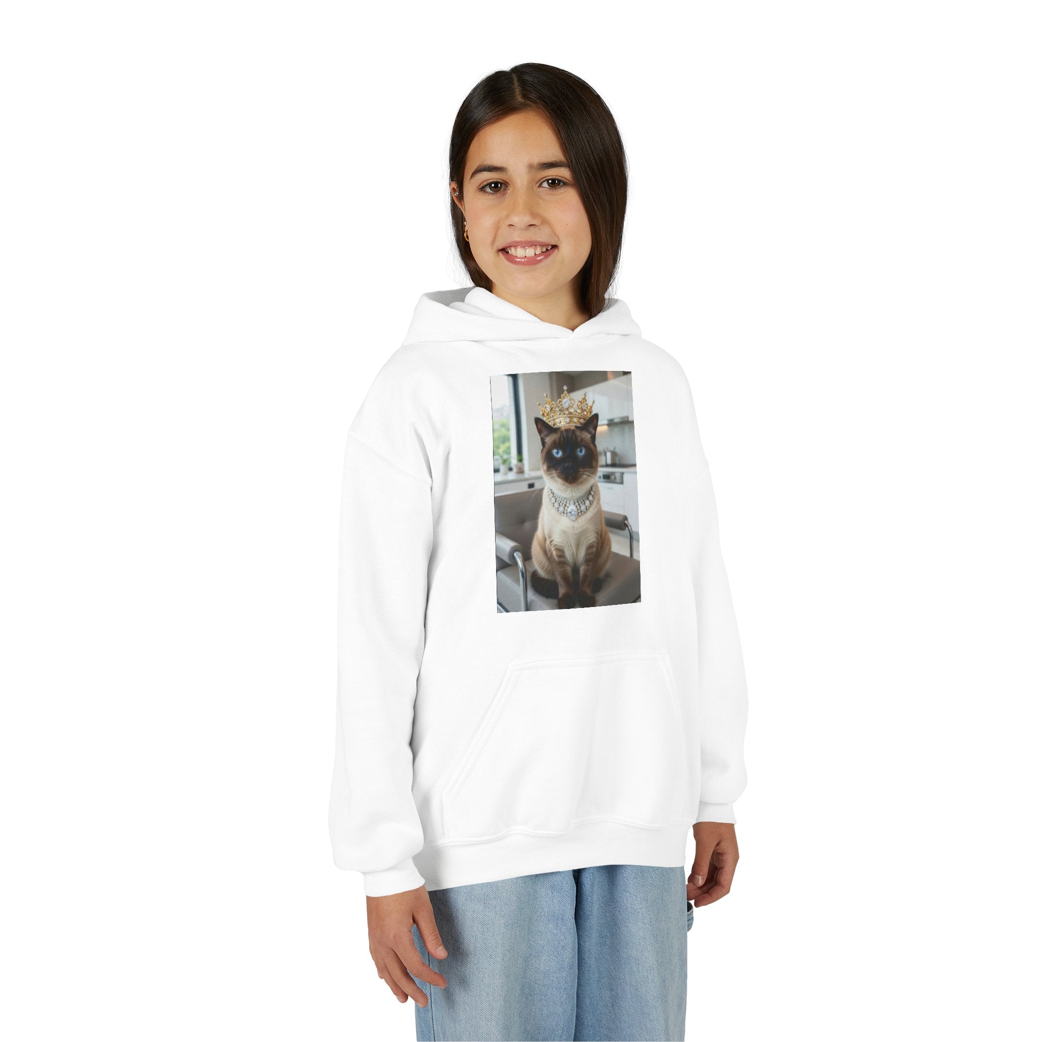 Siamese Cat Princess Youth Hoodie – Crown & Jewels Cute Kids Sweatshirt