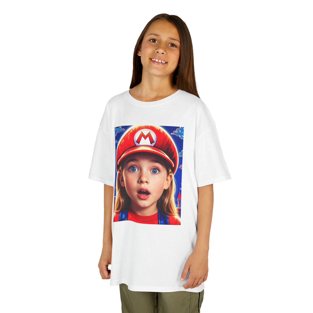 Kids Tee — Cute Child in Red Mario-Style Cap Graphic Shirt