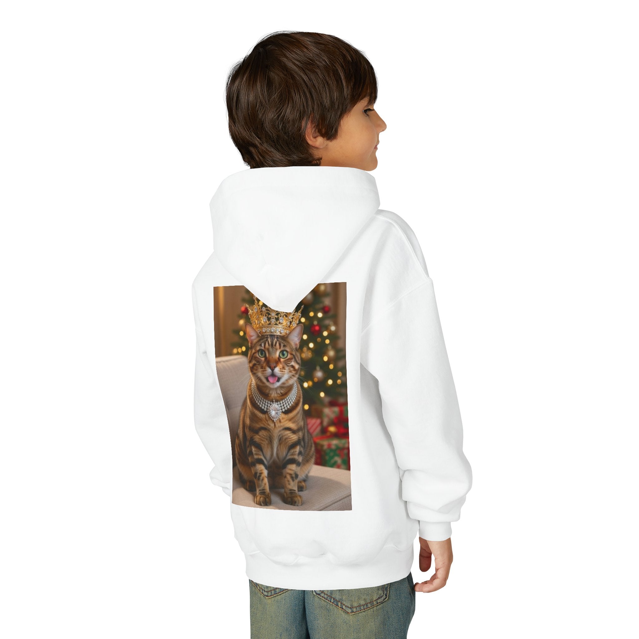 Youth Cat Hoodie — Royal Tabby Christmas Sweatshirt